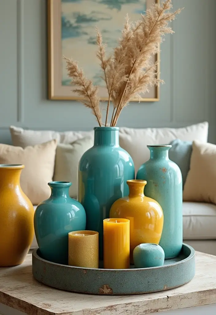 29 Teal and Mustard Living Room Ideas That Add Warmth and Contrast - 7. Fun Decorative Accents