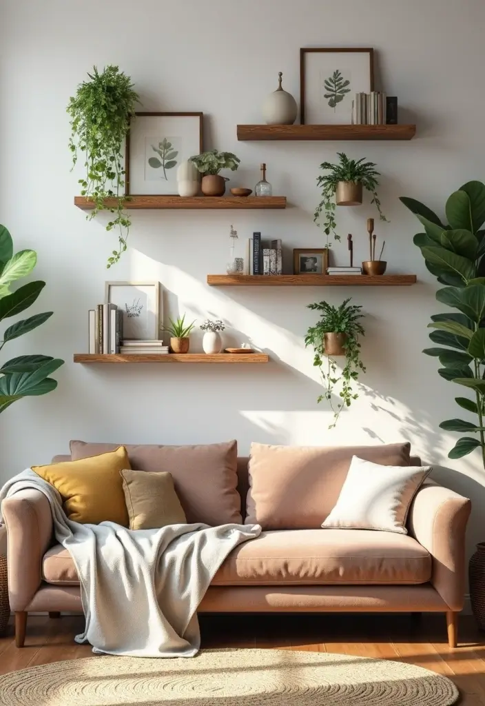 29 Western Living Room Decor Ideas That Feel Rustic and Cozy - 17. Rustic Wall Shelves