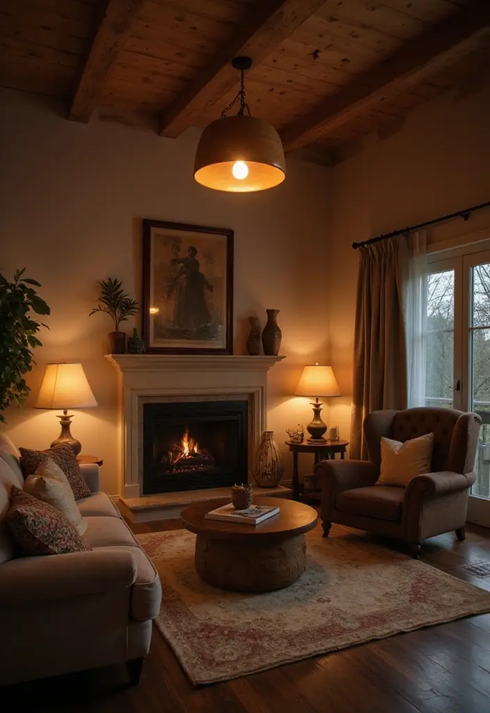 29 Western Living Room Decor Ideas That Feel Rustic and Cozy - 21. Warm Lighting Fixtures