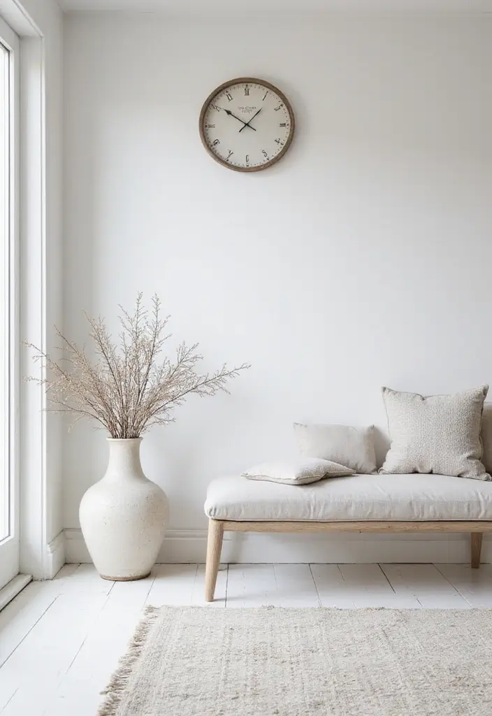 29 White Farmhouse Living Room Ideas That Feel Bright and Cozy - 21. Minimal Accessories for a Clean Look