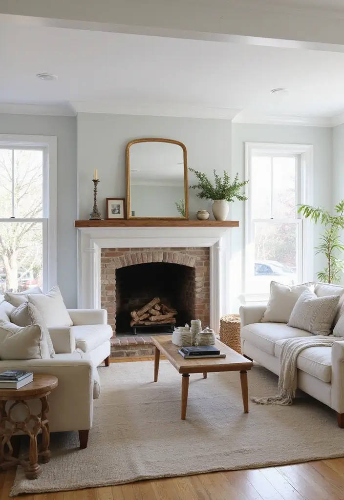 29 White Farmhouse Living Room Ideas That Feel Bright and Cozy - 25. Cozy Fireplaces for Warmth