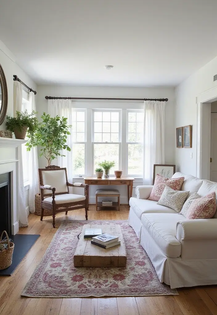 29 White Farmhouse Living Room Ideas That Feel Bright and Cozy - 27. Personal Touches with Family Heirlooms