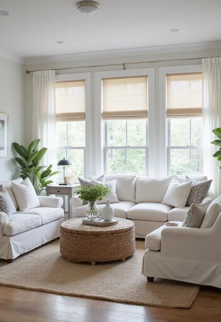 29 White Farmhouse Living Room Ideas That Feel Bright and Cozy - 28. Play with Scale and Proportion