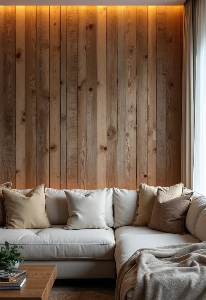29 Wood Panel Accent Wall Living Room Ideas That Feel Rustic and Modern - 1. Rustic Reclaimed Wood Panels