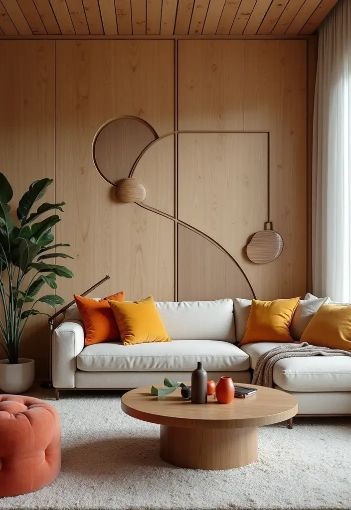 29 Wood Panel Accent Wall Living Room Ideas That Feel Rustic and Modern - 11. Geometric Wood Panel Designs