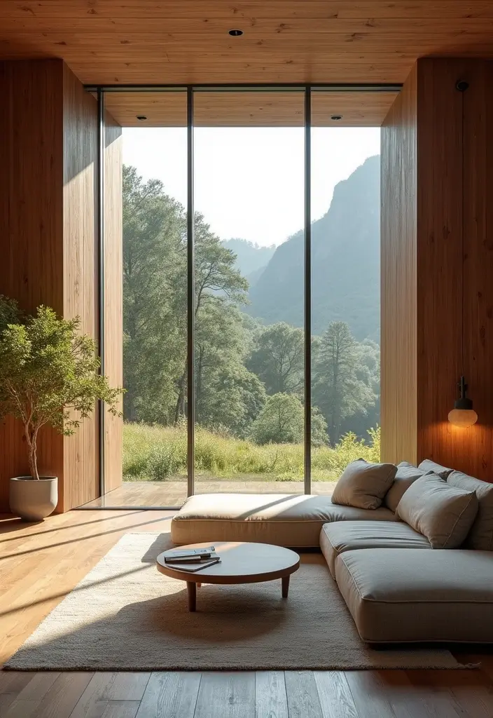 29 Wood Panel Accent Wall Living Room Ideas That Feel Rustic and Modern - 22. Wood Paneling with a View