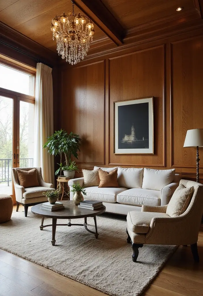 29 Wood Panel Accent Wall Living Room Ideas That Feel Rustic and Modern - 24. Wood Paneling as a Backdrop