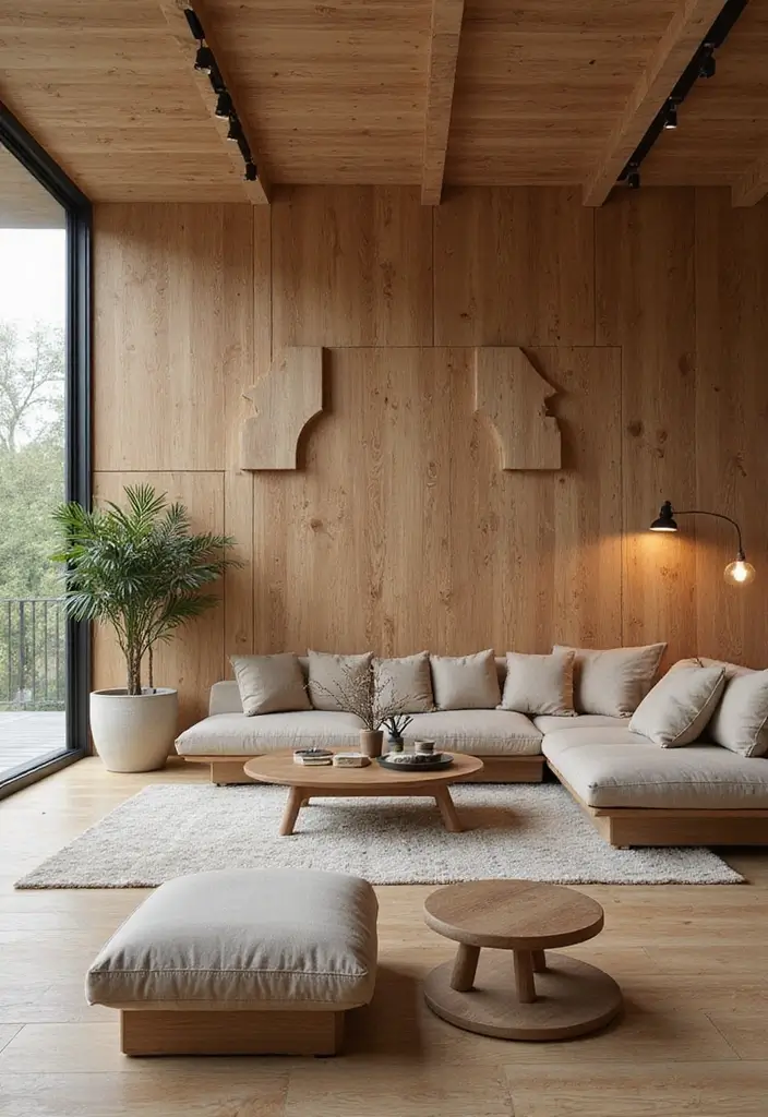 29 Wood Panel Accent Wall Living Room Ideas That Feel Rustic and Modern - 26. Modular Wood Panels