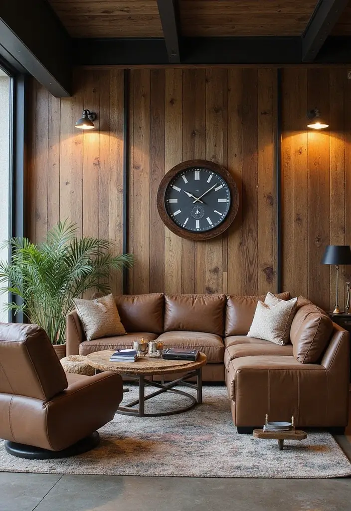 29 Wood Panel Accent Wall Living Room Ideas That Feel Rustic and Modern - 8. Wood Paneling with Metal Accents