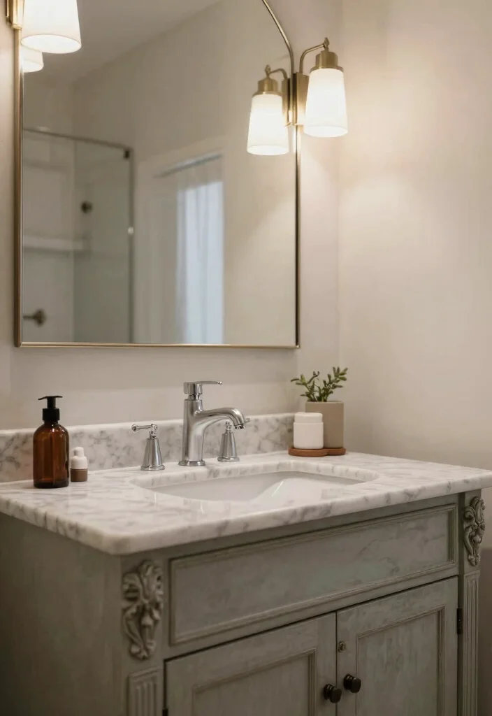 14 Art Deco Bathroom Vanity Ideas With Glam Style - 10. Mixing Old with New 1