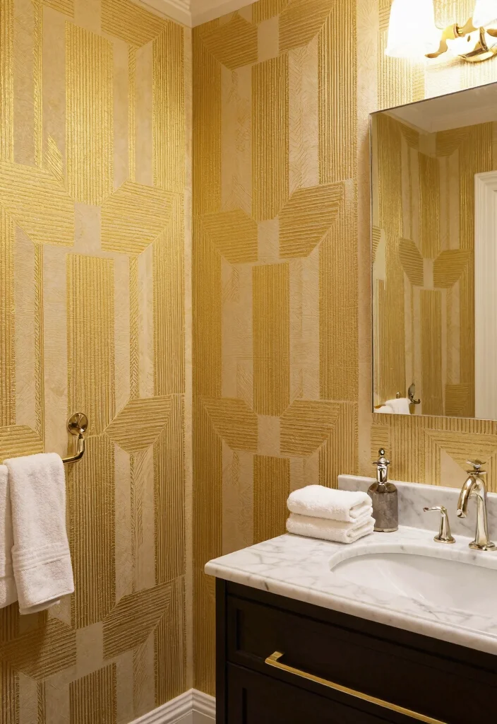 14 Art Deco Bathroom Vanity Ideas With Glam Style - 11. Textured Wall Treatments 1