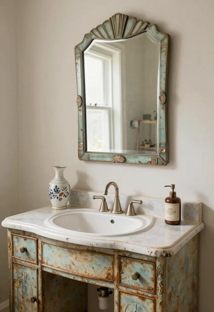 14 Art Deco Bathroom Vanity Ideas With Glam Style - 12. Antique Finds 1