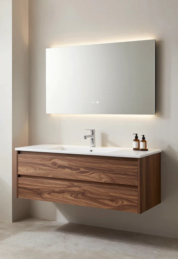 14 Art Deco Bathroom Vanity Ideas With Glam Style - 13. Floating Vanities 1