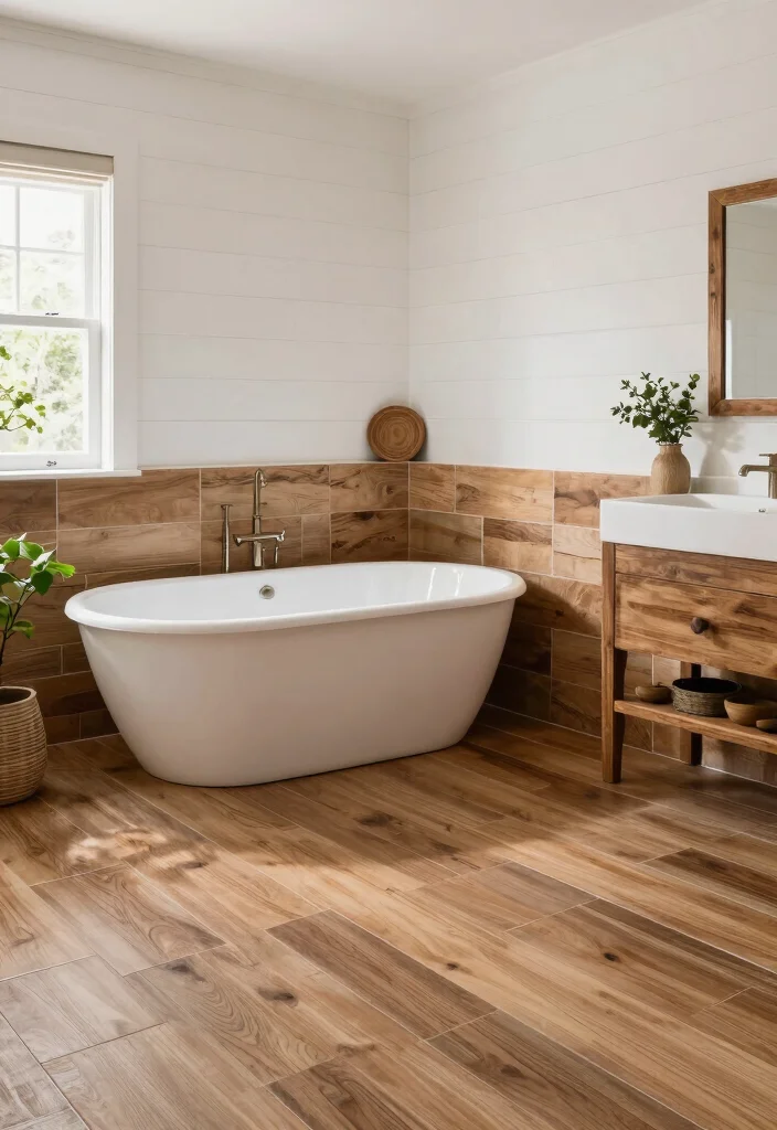 14 Bathroom Tile Ideas Inspired By Home Depot Styles - 7. Rustic Wood-Look Tiles 1