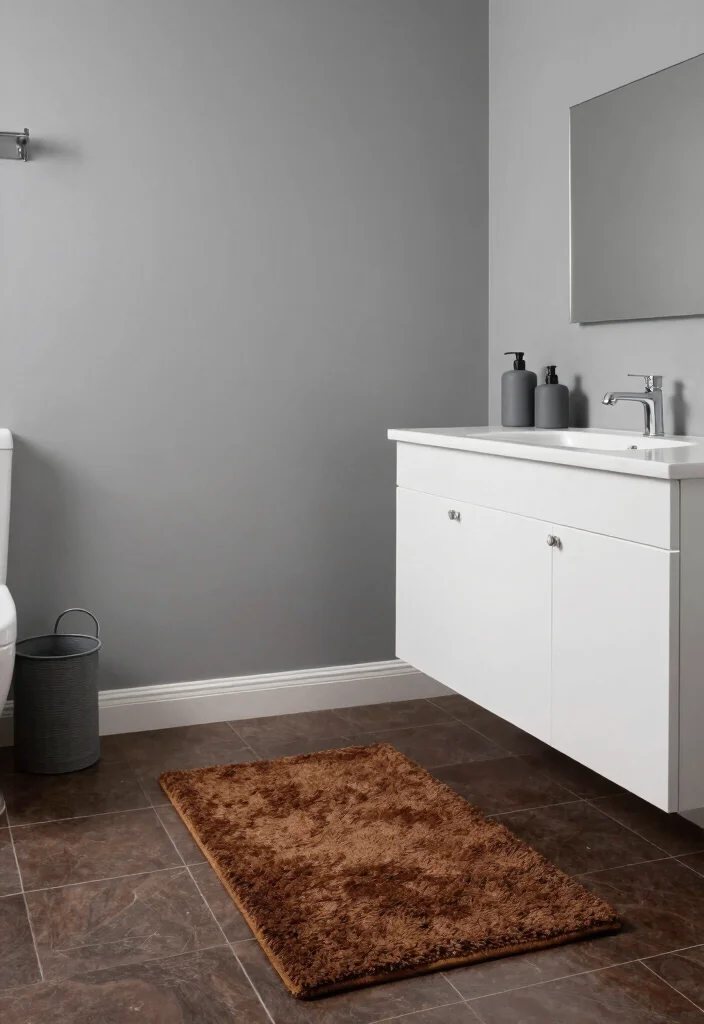 14 Brown Tile Bathroom Colour Palette Ideas - 7. Grayscale with Brown Touches 1