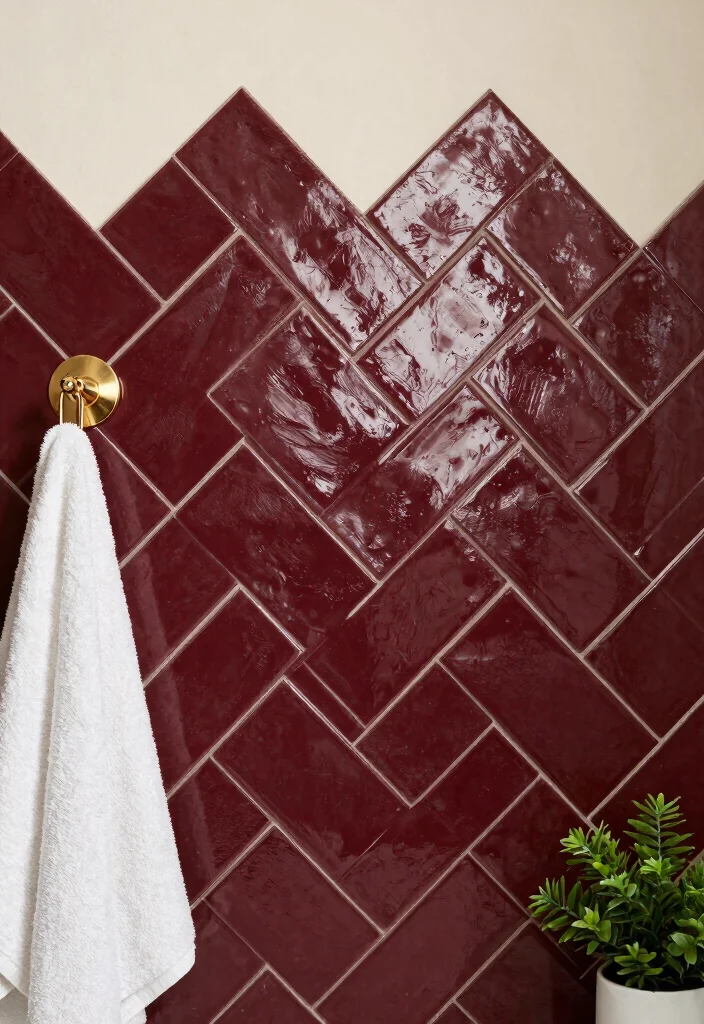 14 Burgundy Tile Bathroom Ideas With Rich Colour - 1. Elegant Burgundy Herringbone Pattern 1