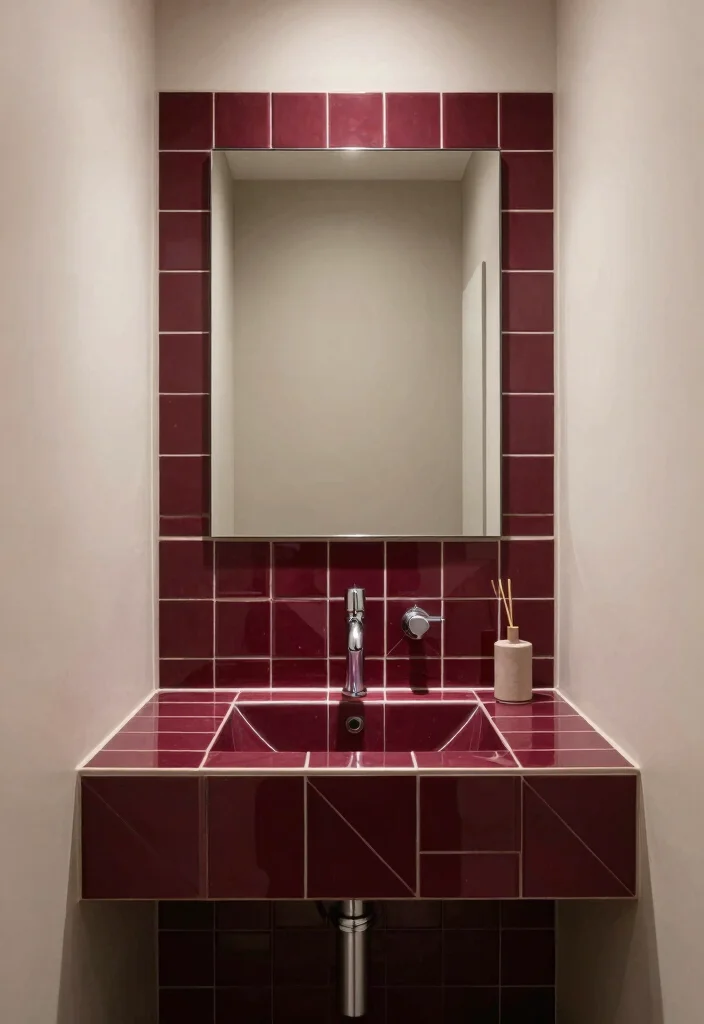 14 Burgundy Tile Bathroom Ideas With Rich Colour - 13. Artistic Bursts of Burgundy 1