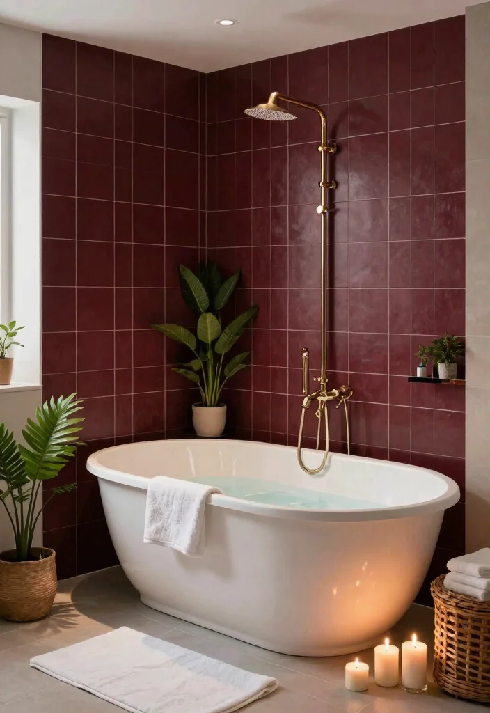 14 Burgundy Tile Bathroom Ideas With Rich Colour - 14. Luxurious Spa Vibes 1