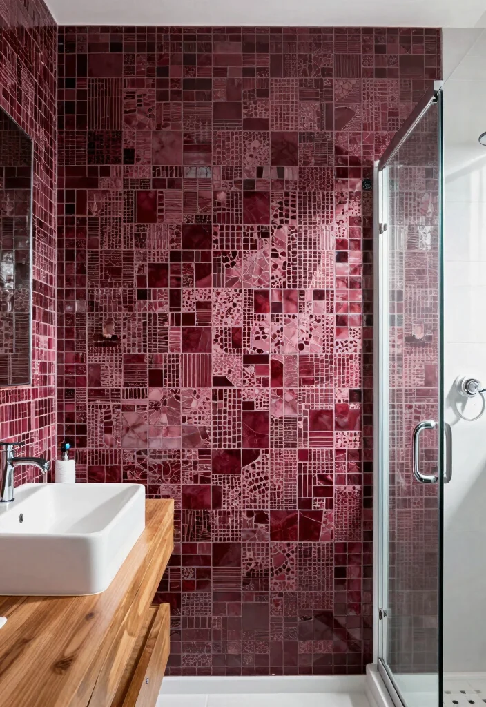 14 Burgundy Tile Bathroom Ideas With Rich Colour - 3. Vintage-Inspired Tile Mosaic 1
