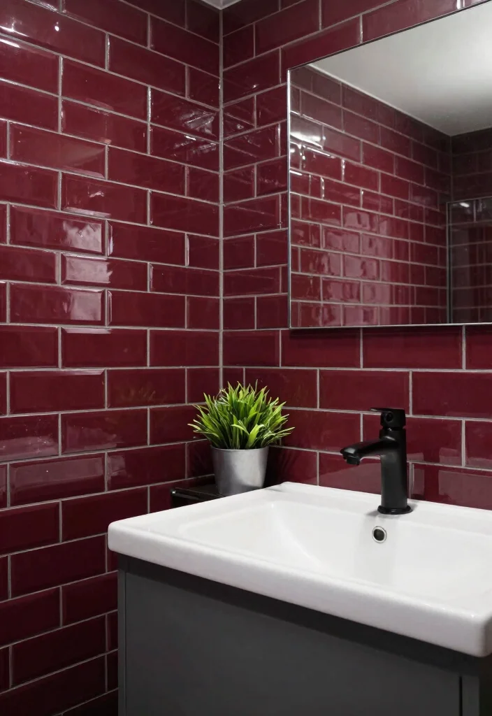 14 Burgundy Tile Bathroom Ideas With Rich Colour - 5. Burgundy Subway Tiles 1