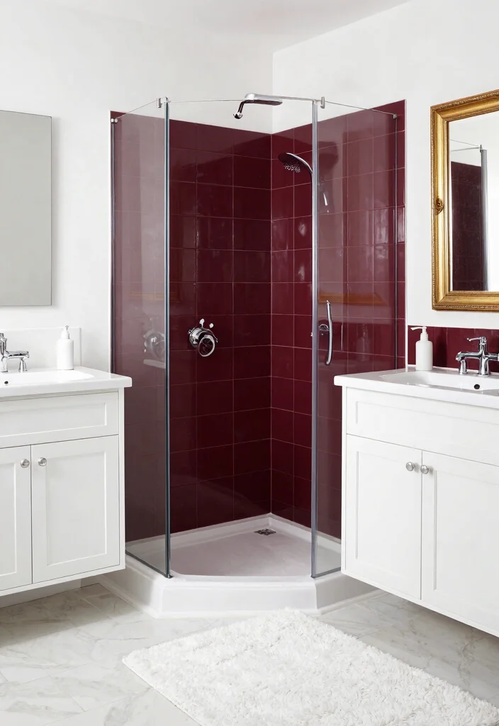 14 Burgundy Tile Bathroom Ideas With Rich Colour - 7. Burgundy and White Contrast 1