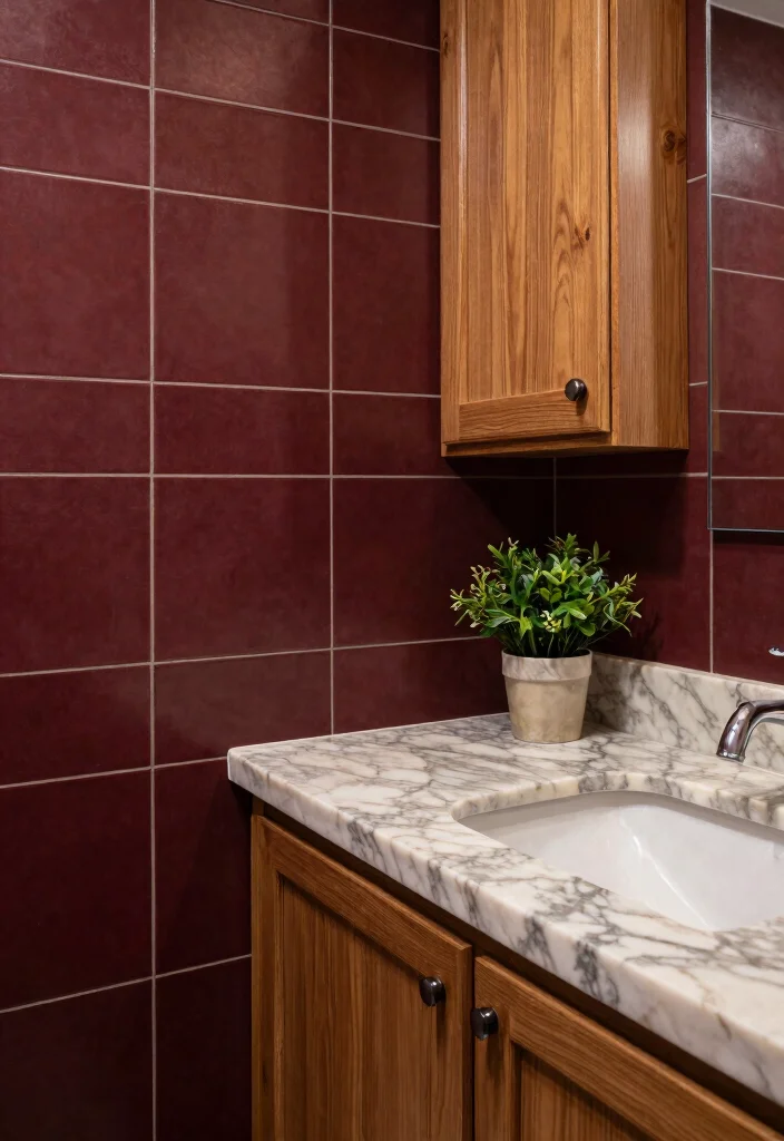 14 Burgundy Tile Bathroom Ideas With Rich Colour - 8. Burgundy with Natural Stone 1
