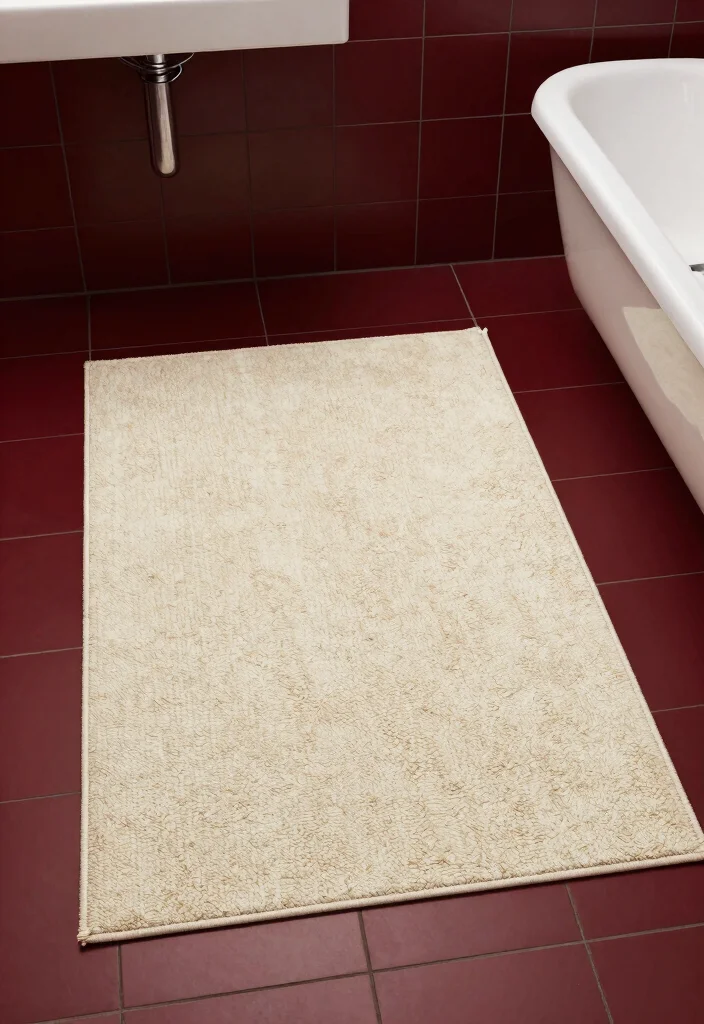 14 Burgundy Tile Bathroom Ideas With Rich Colour - 9. Burgundy Floor Tiles with Area Rugs 1