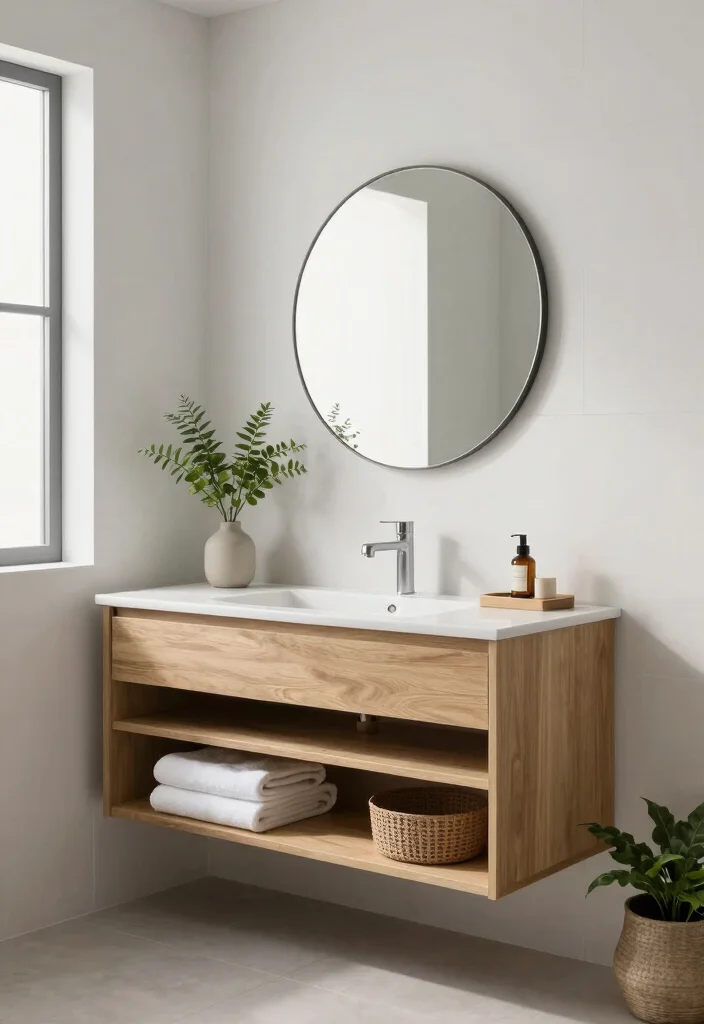 14 Floating Bathroom Vanity Ideas For Modern Homes - 1. Minimalist Marvel: Clean Lines and Natural Wood 1
