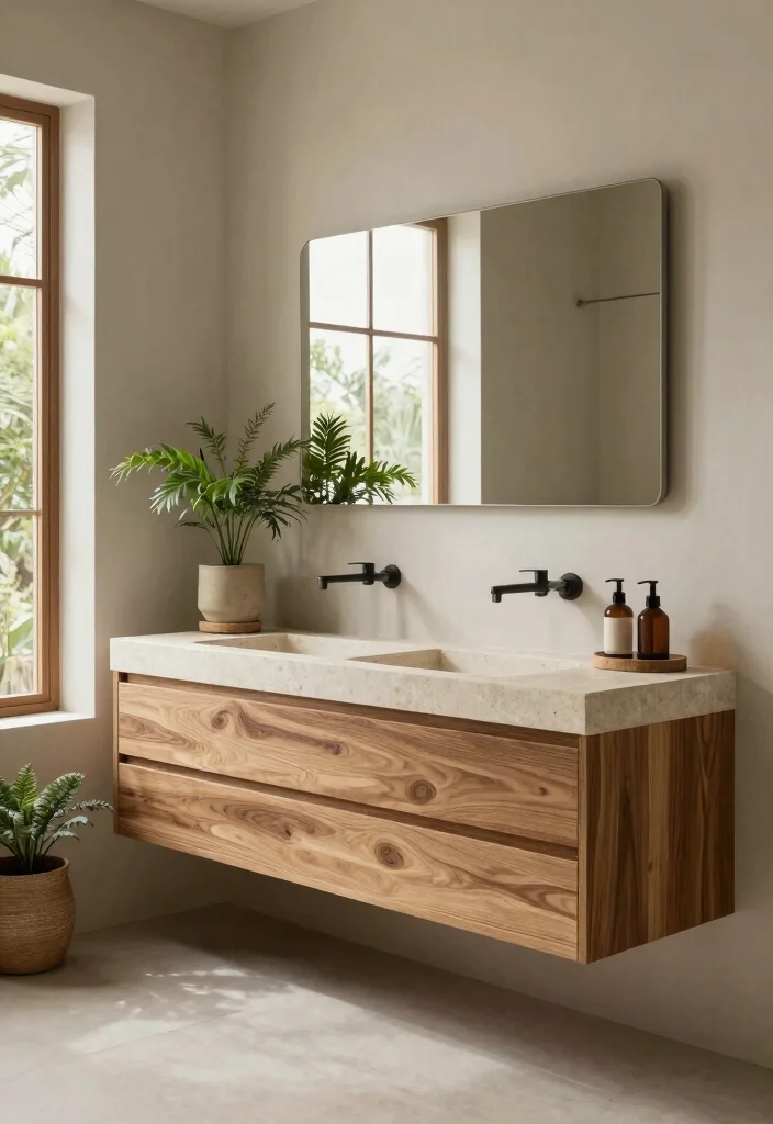 14 Floating Bathroom Vanity Ideas For Modern Homes - 12. Nature-Inspired Elements: Bringing the Outdoors In 1