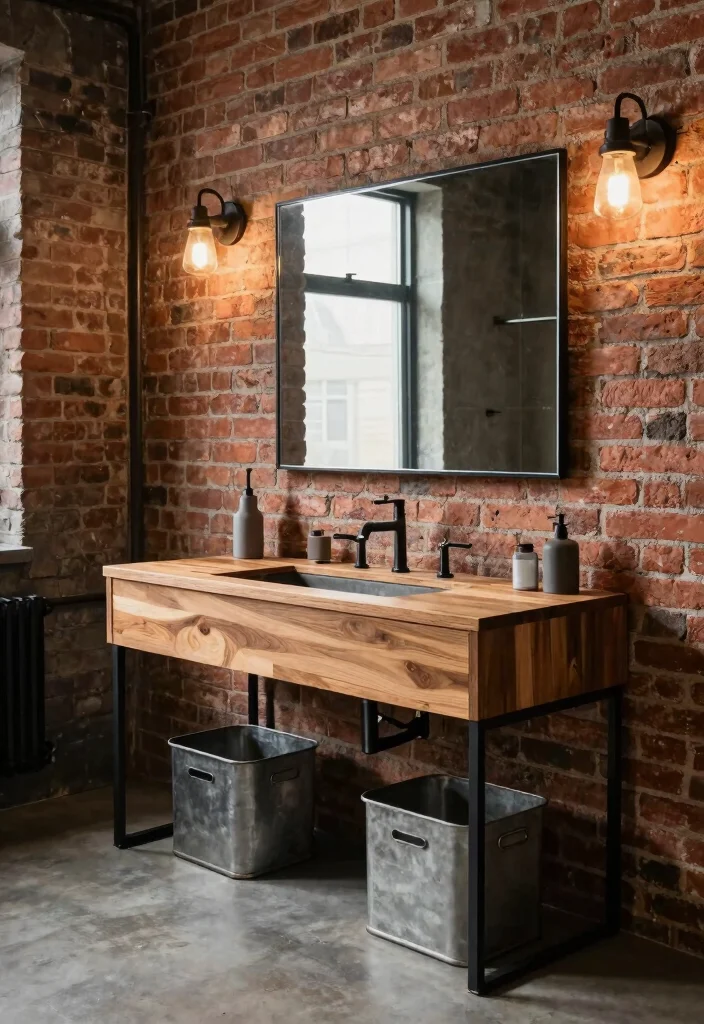 14 Floating Bathroom Vanity Ideas For Modern Homes - 2. Industrial Chic: Metal Accents Mixed with Wood 1