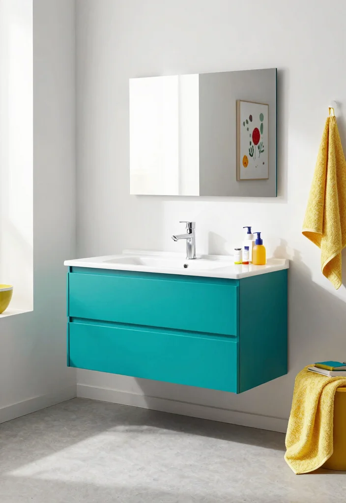 14 Floating Bathroom Vanity Ideas For Modern Homes - 4. Bold Colors: A Pop of Personality 1