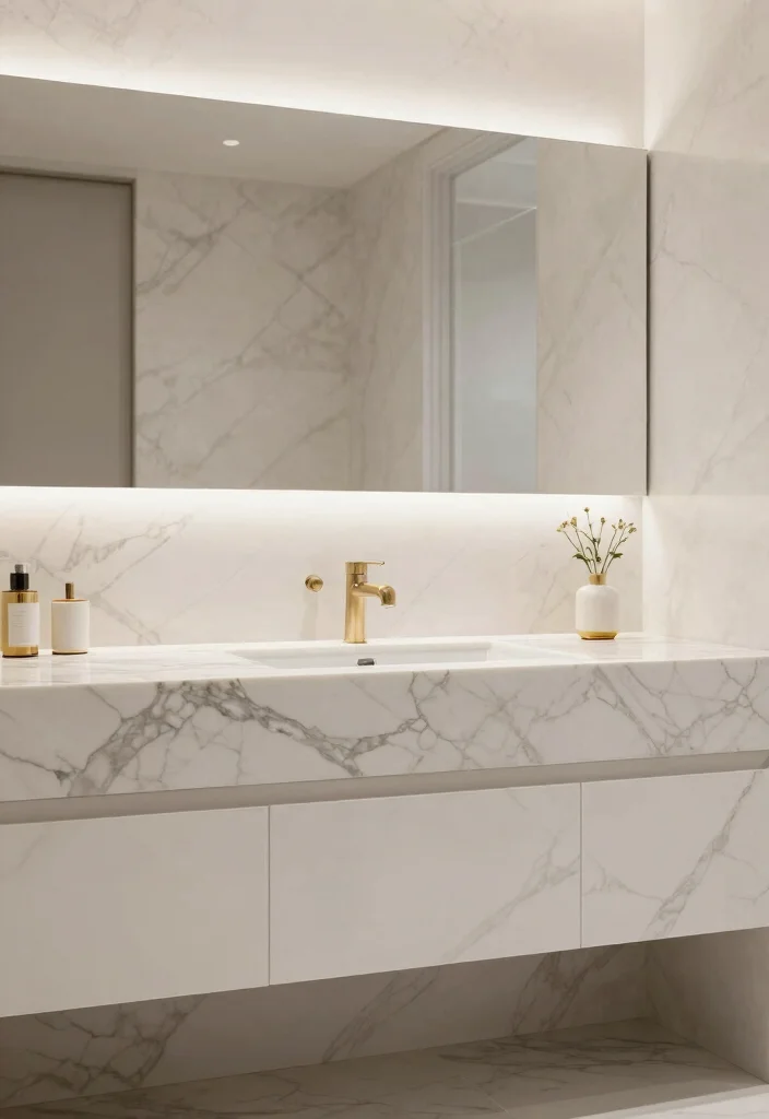 14 Floating Bathroom Vanity Ideas For Modern Homes - 5. Elegant Marble: Luxury Meets Sustainability 1