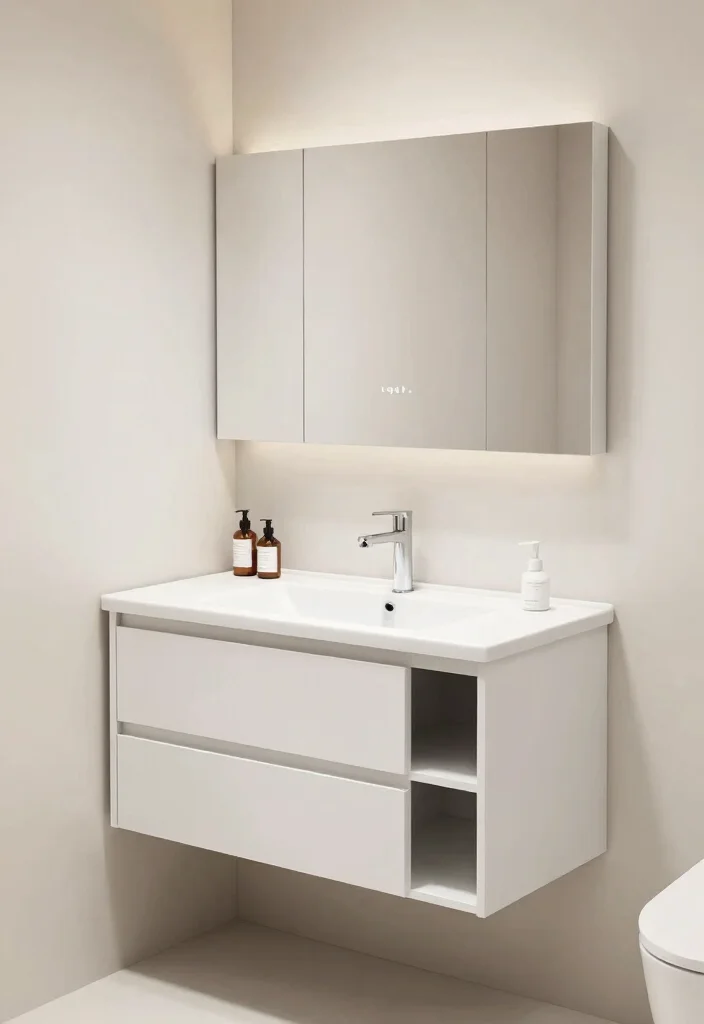 14 Floating Bathroom Vanity Ideas For Modern Homes - 6. Space-Saving Solutions: Dual Functionality 1
