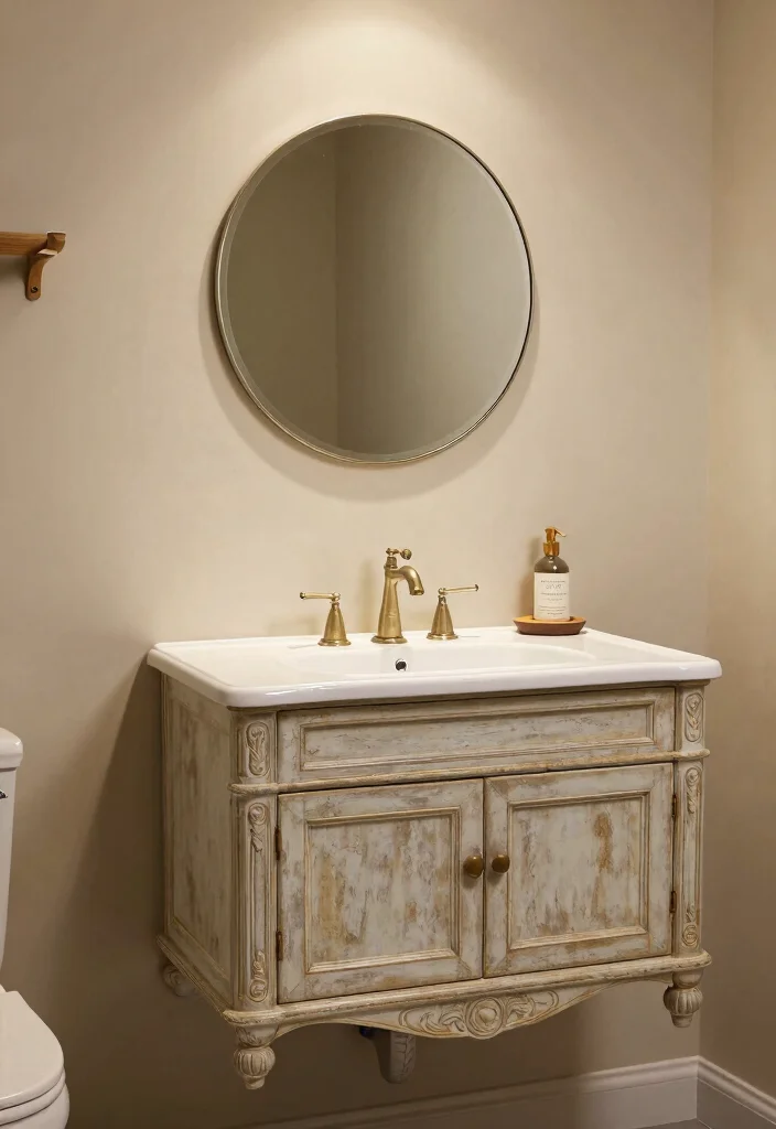 14 Floating Bathroom Vanity Ideas For Modern Homes - 8. Vintage Vibes: Antique-Inspired Floating Vanities 1