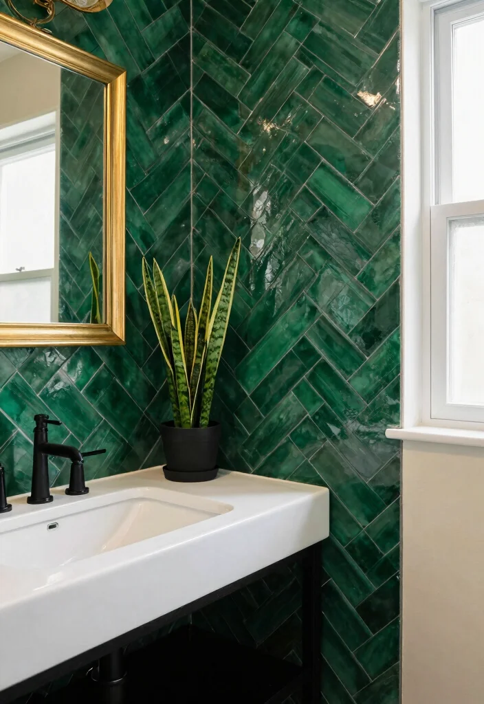 14 Green Bathroom Tile Ideas With Fresh Colour - 1. Emerald Elegance 1