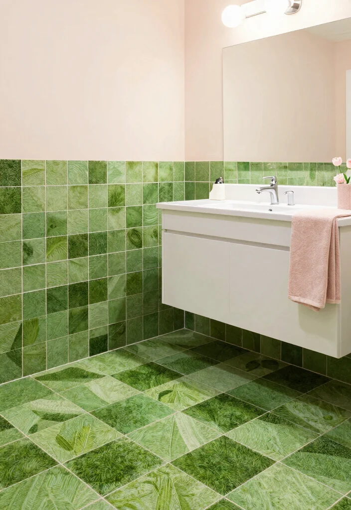 14 Green Bathroom Tile Ideas With Fresh Colour - 12. Grass Green 1