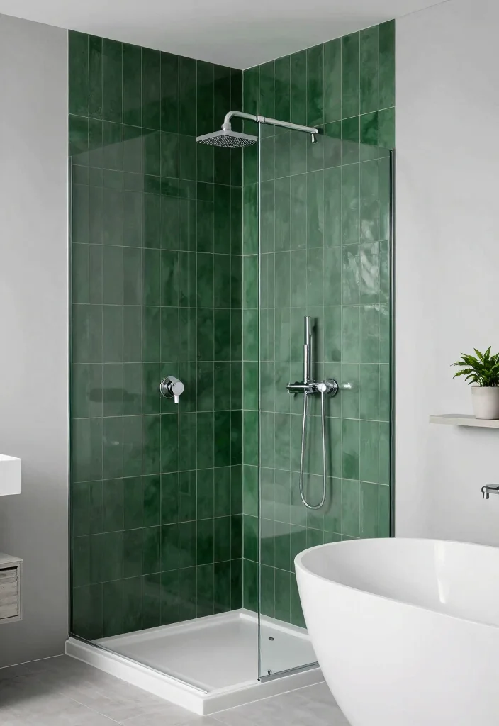 14 Green Bathroom Tile Ideas With Fresh Colour - 13. Green and Gray Harmony 1