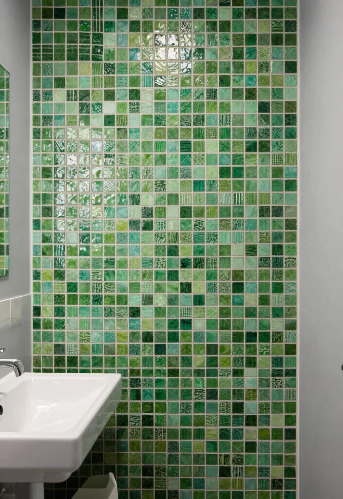 14 Green Bathroom Tile Ideas With Fresh Colour - 14. Vibrant Green Mosaic 1