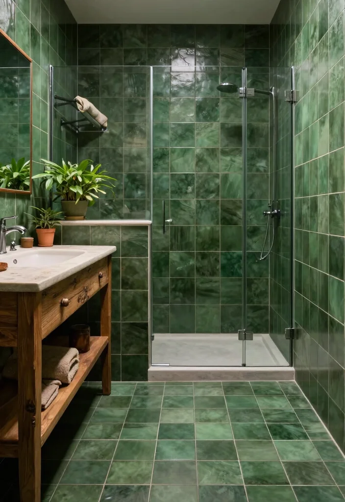 14 Green Bathroom Tile Ideas With Fresh Colour - 4. Forest Retreat 1