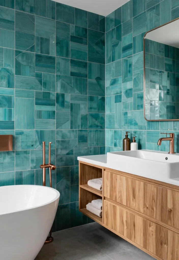 14 Green Bathroom Tile Ideas With Fresh Colour - 6. Teal Tranquility 1