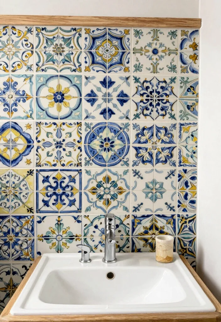 14 Guest Bathroom Wall Decor Ideas With Stylish Charm - 13. Ceramic Tile Art 1