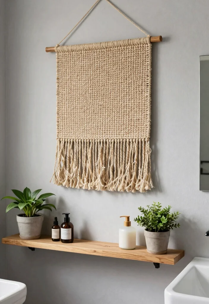 14 Guest Bathroom Wall Decor Ideas With Stylish Charm - 5. Woven Wall Hangings 1