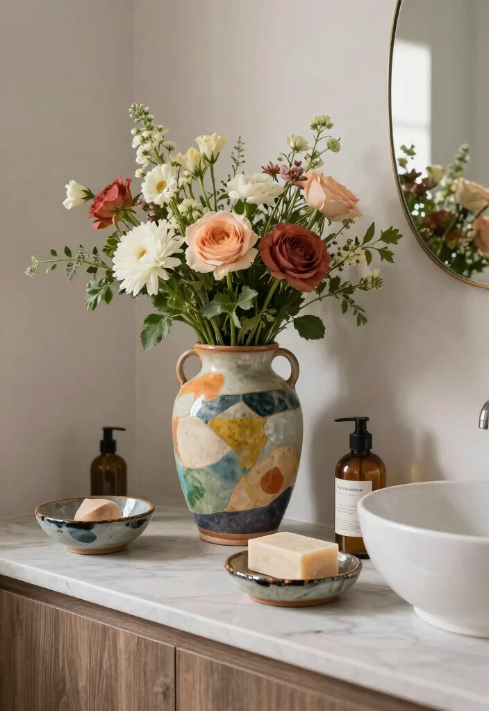 14 Guest Bathroom Wall Decor Ideas With Stylish Charm - 6. Handmade Pottery 1