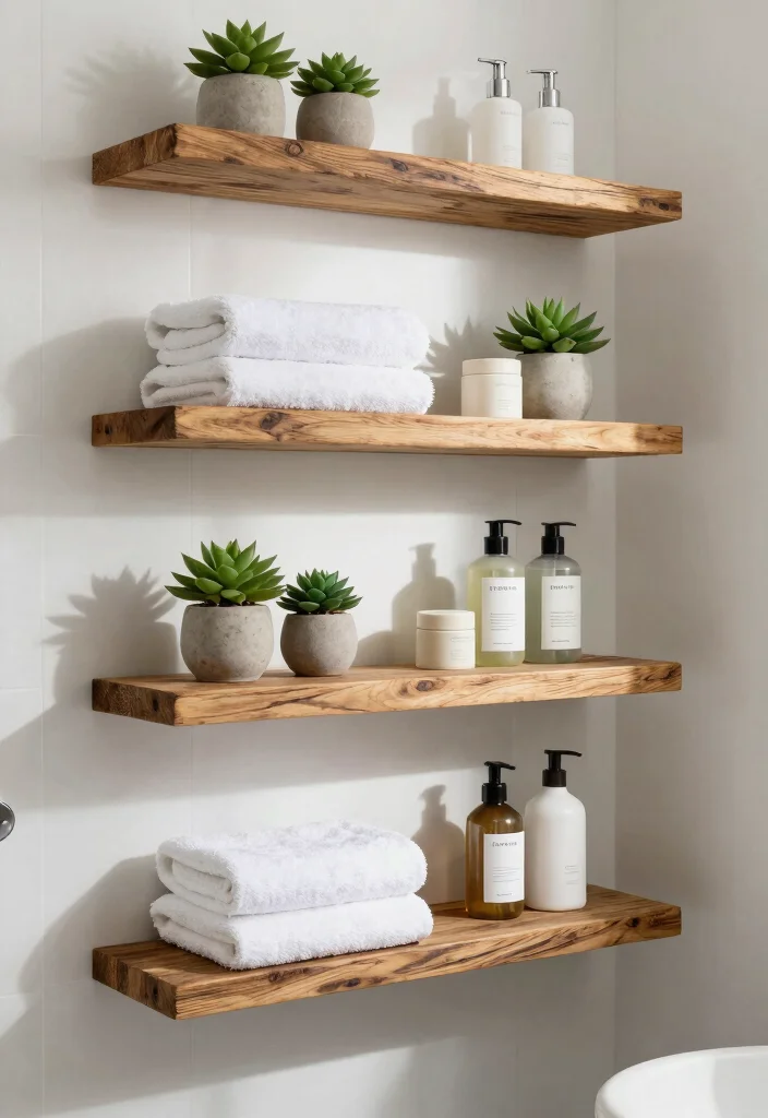 14 Guest Bathroom Wall Decor Ideas With Stylish Charm - 9. Decorative Shelving 1