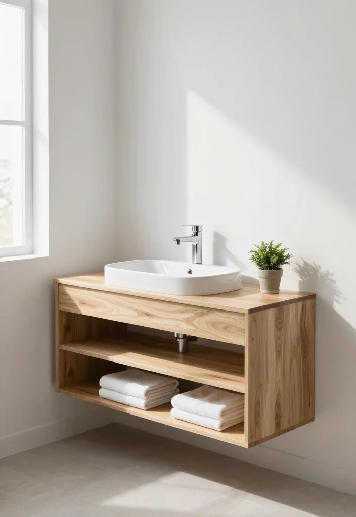 14 Off Center Sink Bathroom Vanity Ideas For Creative Layouts - 1. Floating Vanity with Multifunctional Space 1