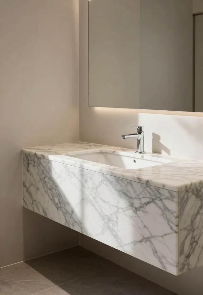 14 Off Center Sink Bathroom Vanity Ideas For Creative Layouts - 10. Luxurious Marble Off Center Sink Vanity 1