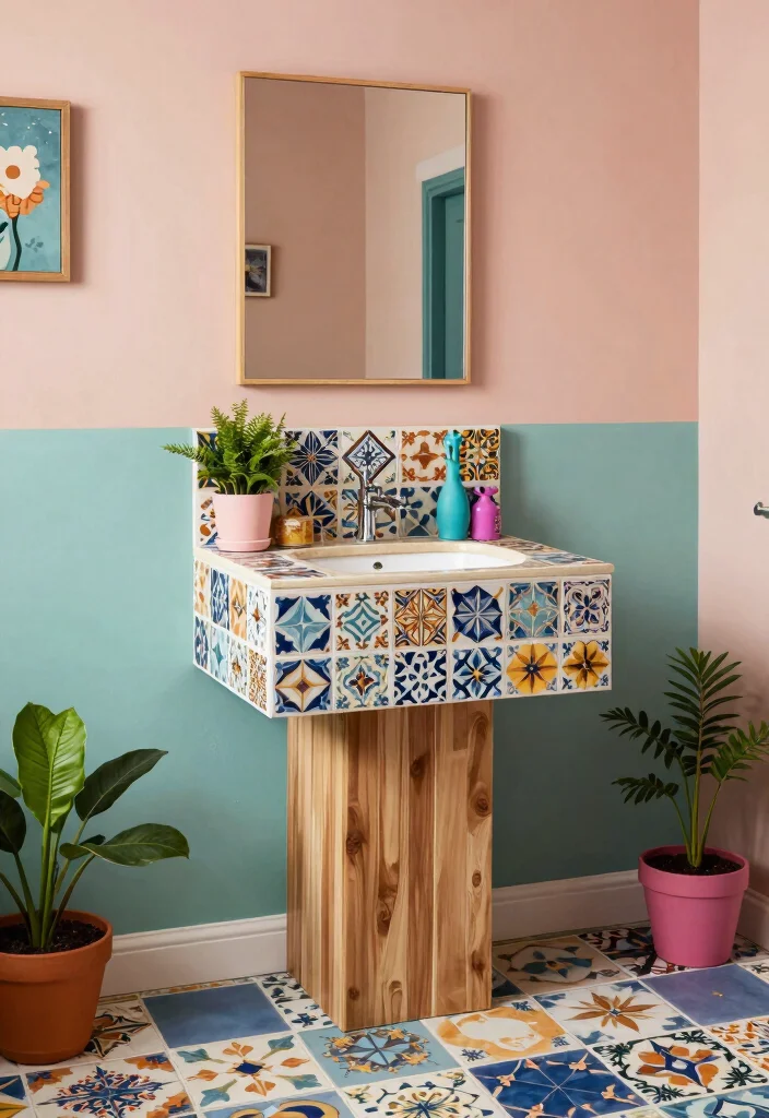 14 Off Center Sink Bathroom Vanity Ideas For Creative Layouts - 11. Eclectic Mix of Patterns and Textures 1