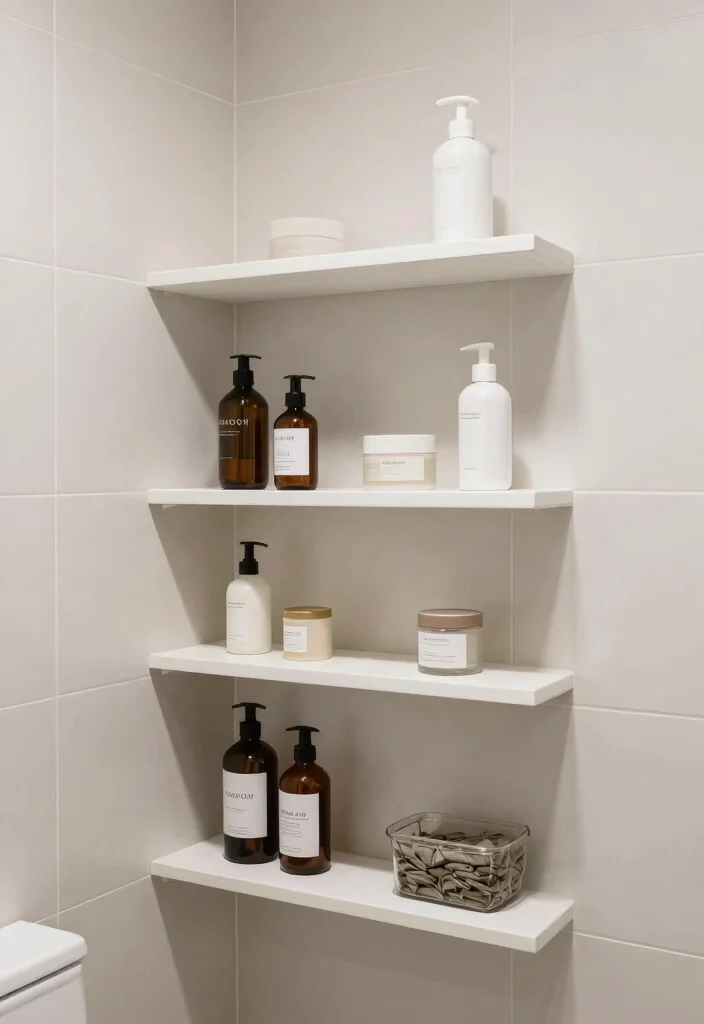 14 One Tile Bathroom Ideas For Minimalist Homes - 13. Creative Storage Solutions 1