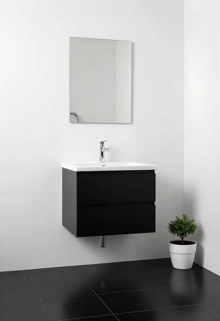 14 One Tile Bathroom Ideas For Minimalist Homes - 2. Bold Black and White 1
