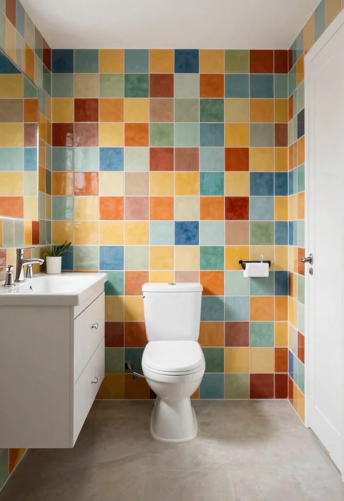 14 One Tile Bathroom Ideas For Minimalist Homes - 9. Colorful Tiles for a Pop 1